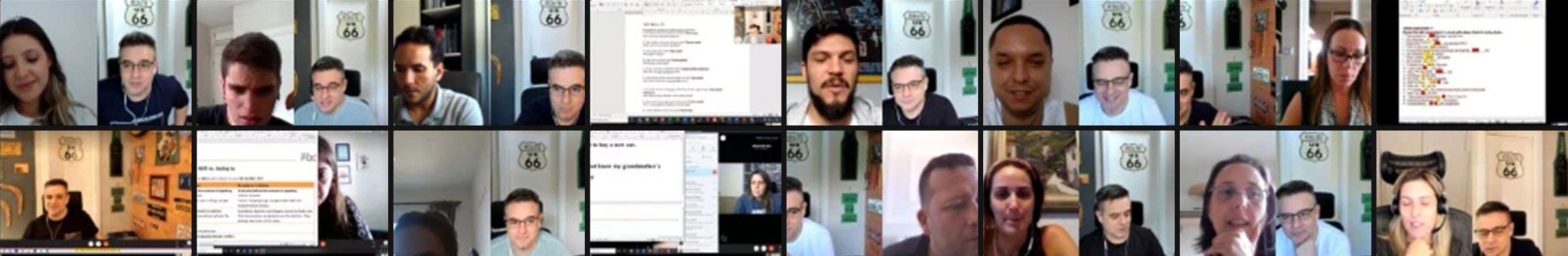 Miniaturas de aulas on-line gravadas com alunos